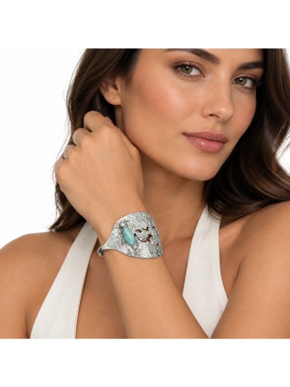 Larimar Silverware Cuff Bracelet, 1958 Wildwood Sifter Spoon